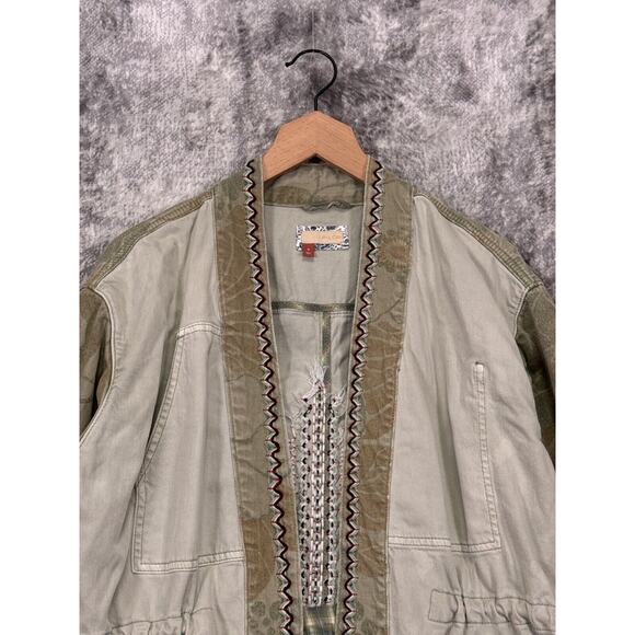 Anthropologie Jacket Medium Womens Green Denim Embroidered Kimono Open Front - Picture 2 of 8